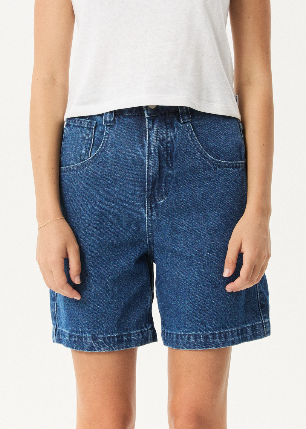 AFENDS Womens Emilie - Denim Workwear Short - Authentic Blue