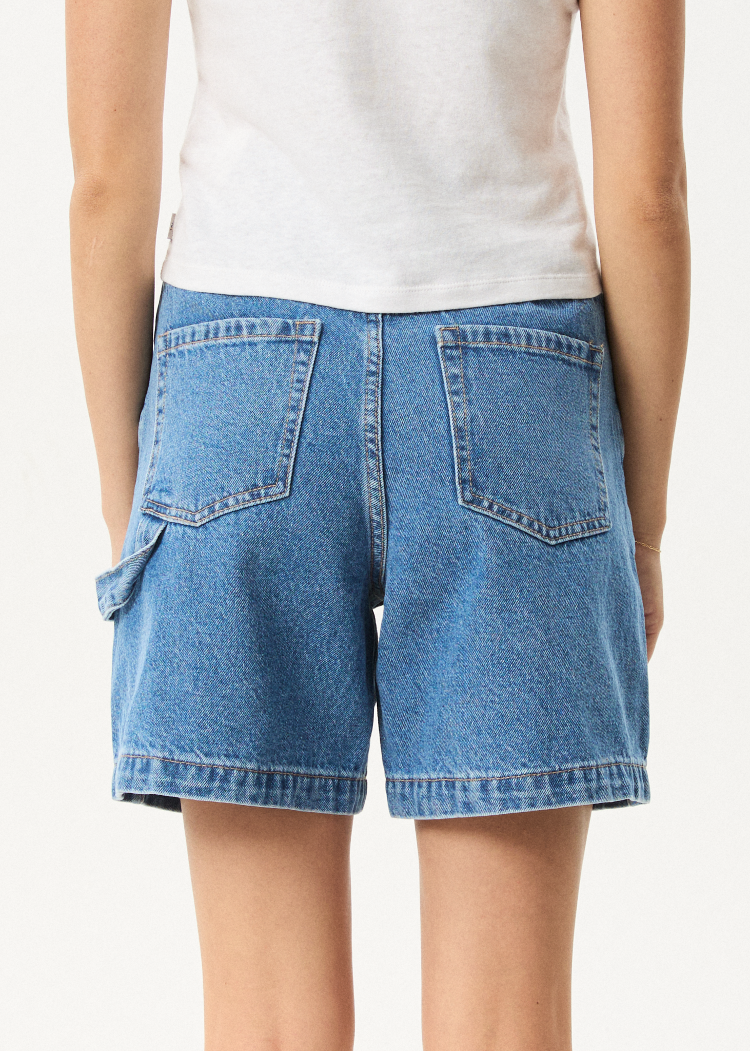 AFENDS Womens Emilie - Denim Workwear Short - Worn Blue