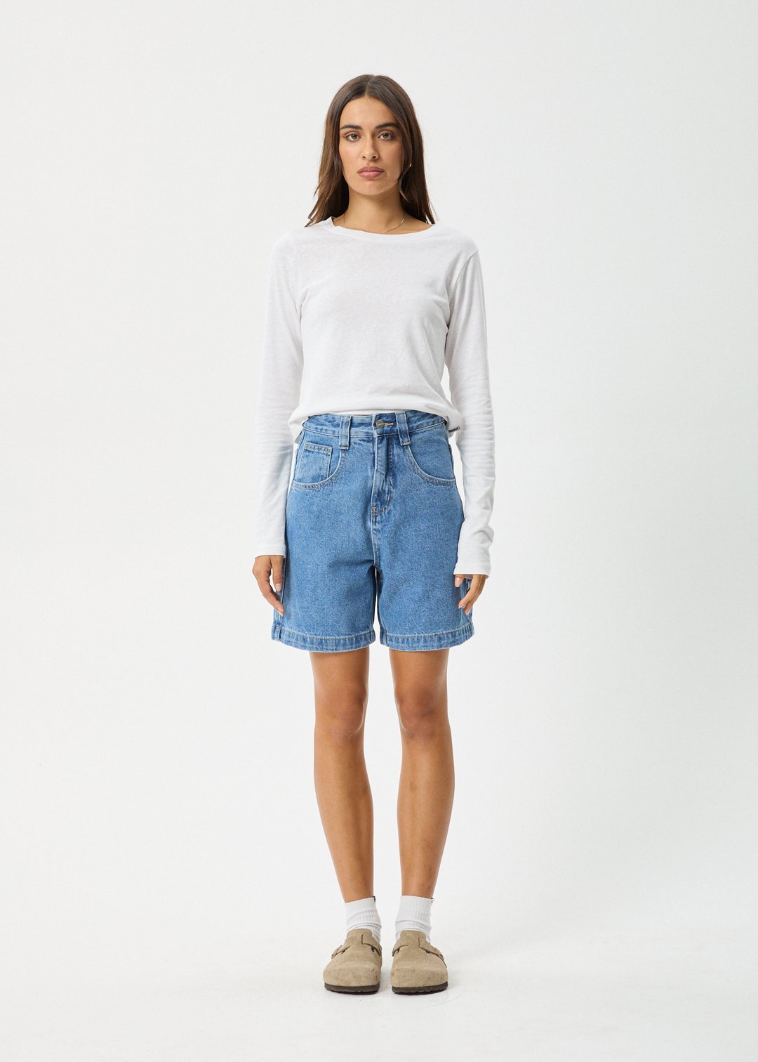 AFENDS Womens Emilie - Denim Workwear Short - Worn Blue 