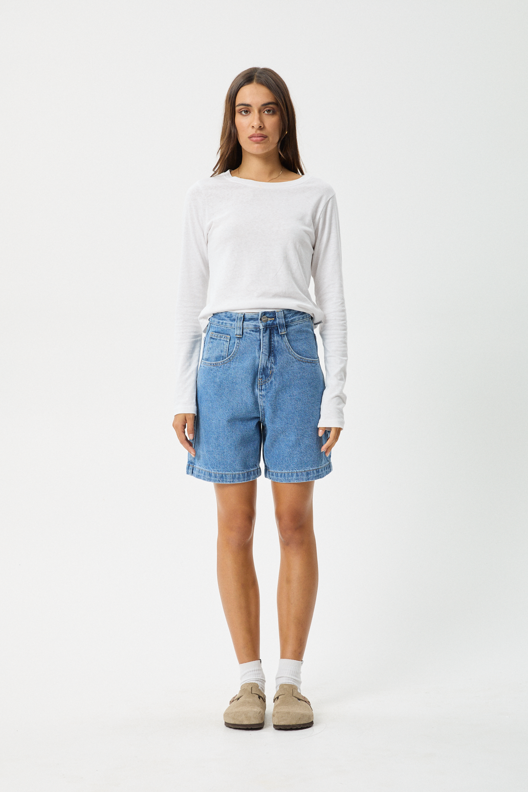 AFENDS Womens Emilie - Denim Workwear Short - Worn Blue