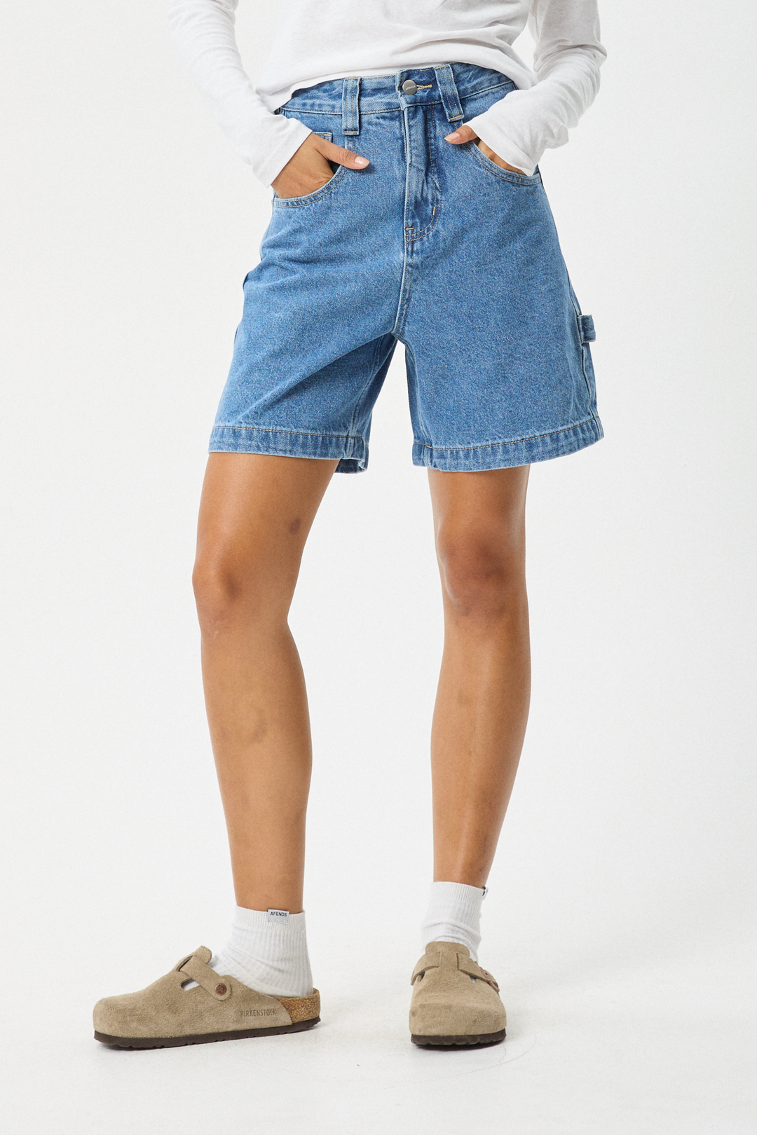 AFENDS Womens Emilie - Denim Workwear Short - Worn Blue