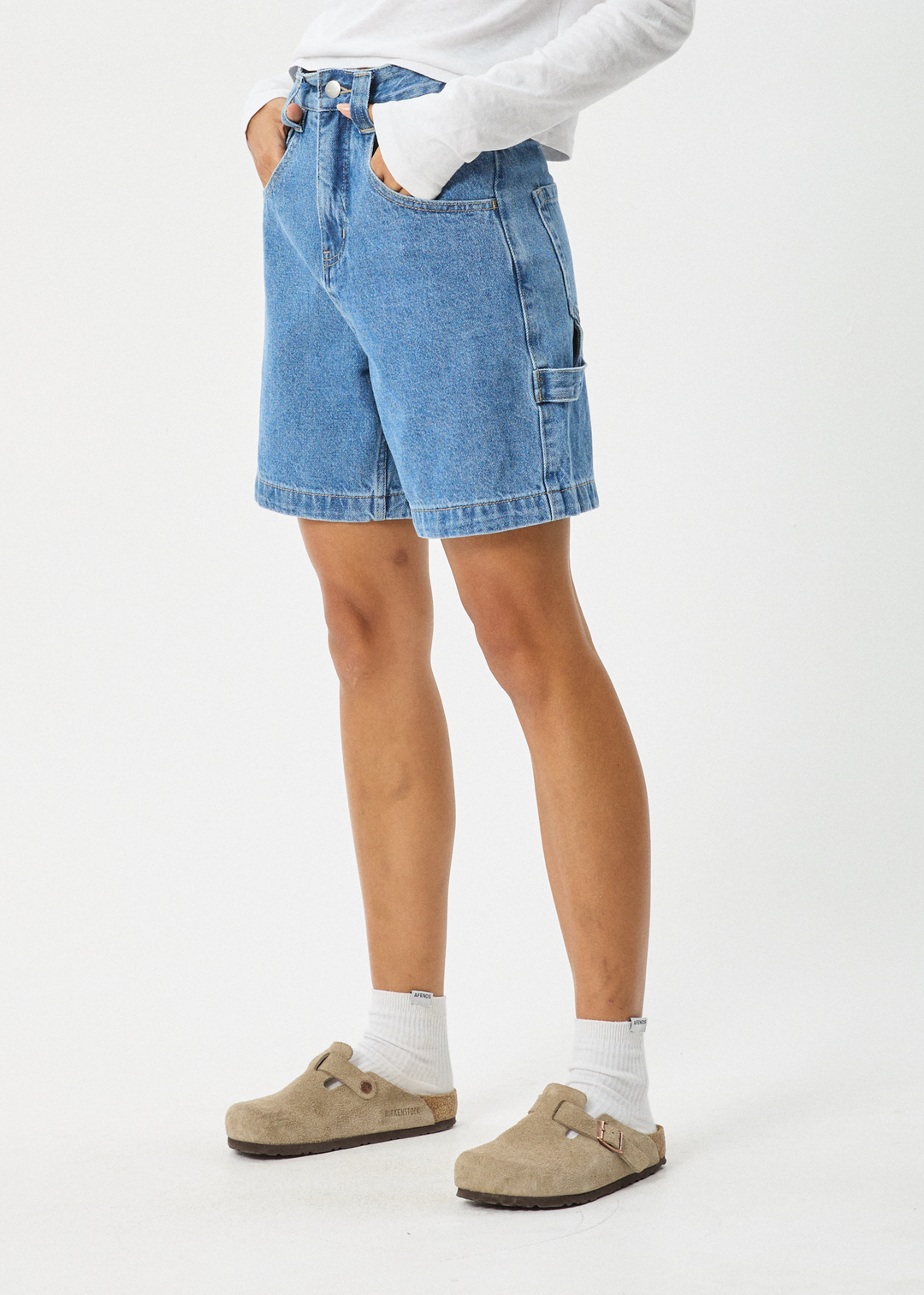 AFENDS Womens Emilie - Denim Workwear Short - Worn Blue 