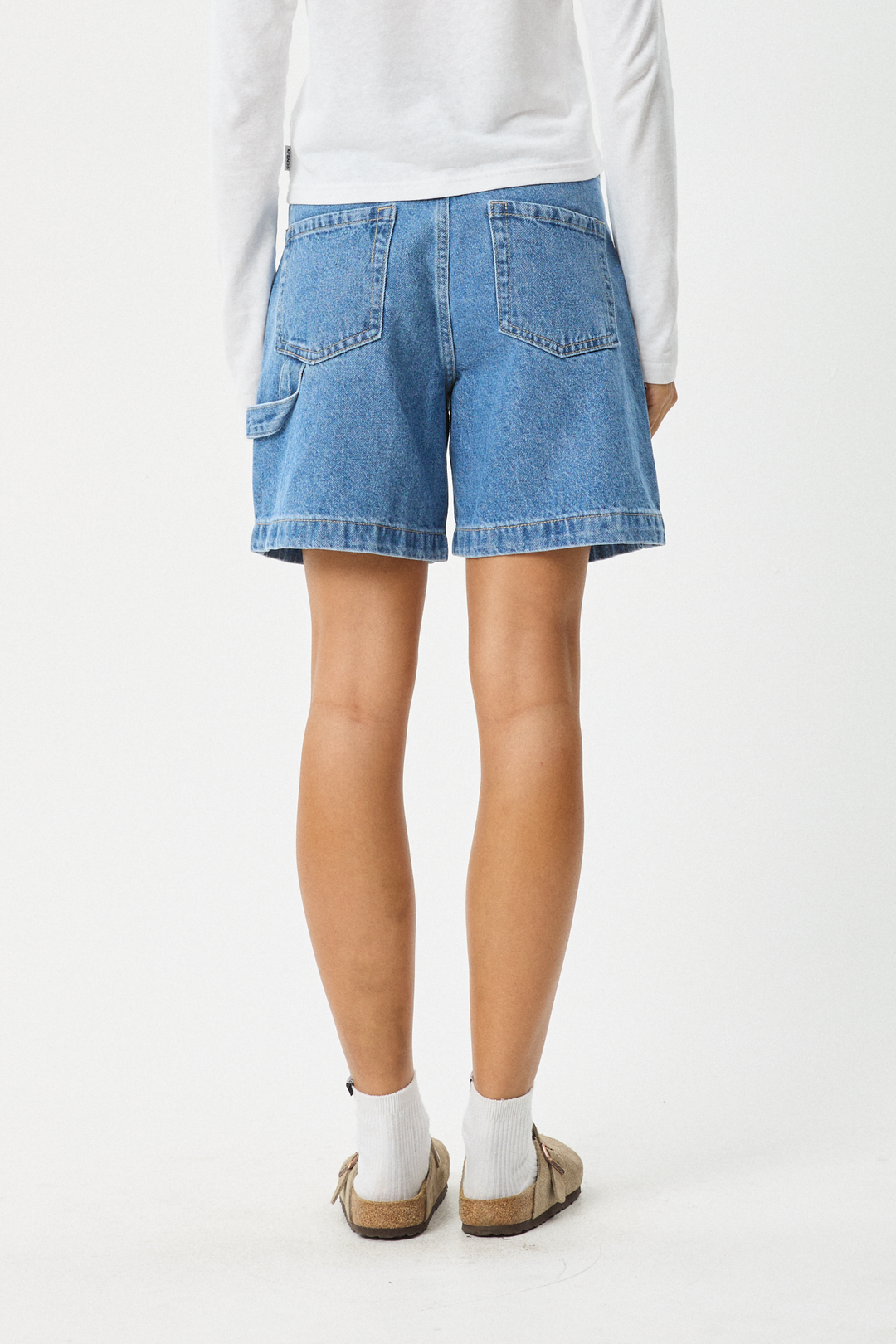 AFENDS Womens Emilie - Denim Workwear Short - Worn Blue