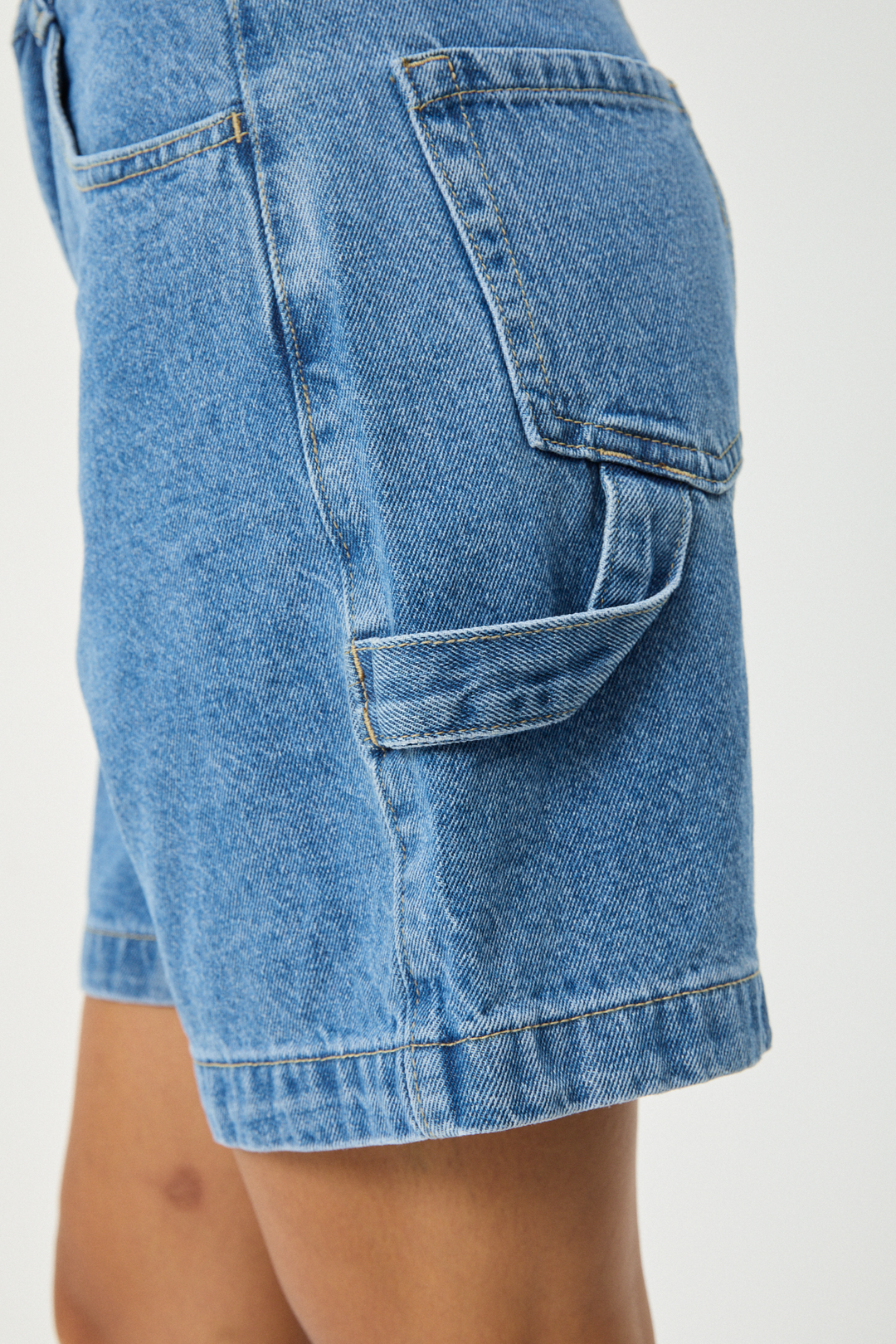 AFENDS Womens Emilie - Denim Workwear Short - Worn Blue