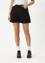 AFENDS Womens Seventy Three's - Organic Denim High Waisted Shorts - Washed Black - Afends womens seventy three's   organic denim high waisted shorts   washed black 