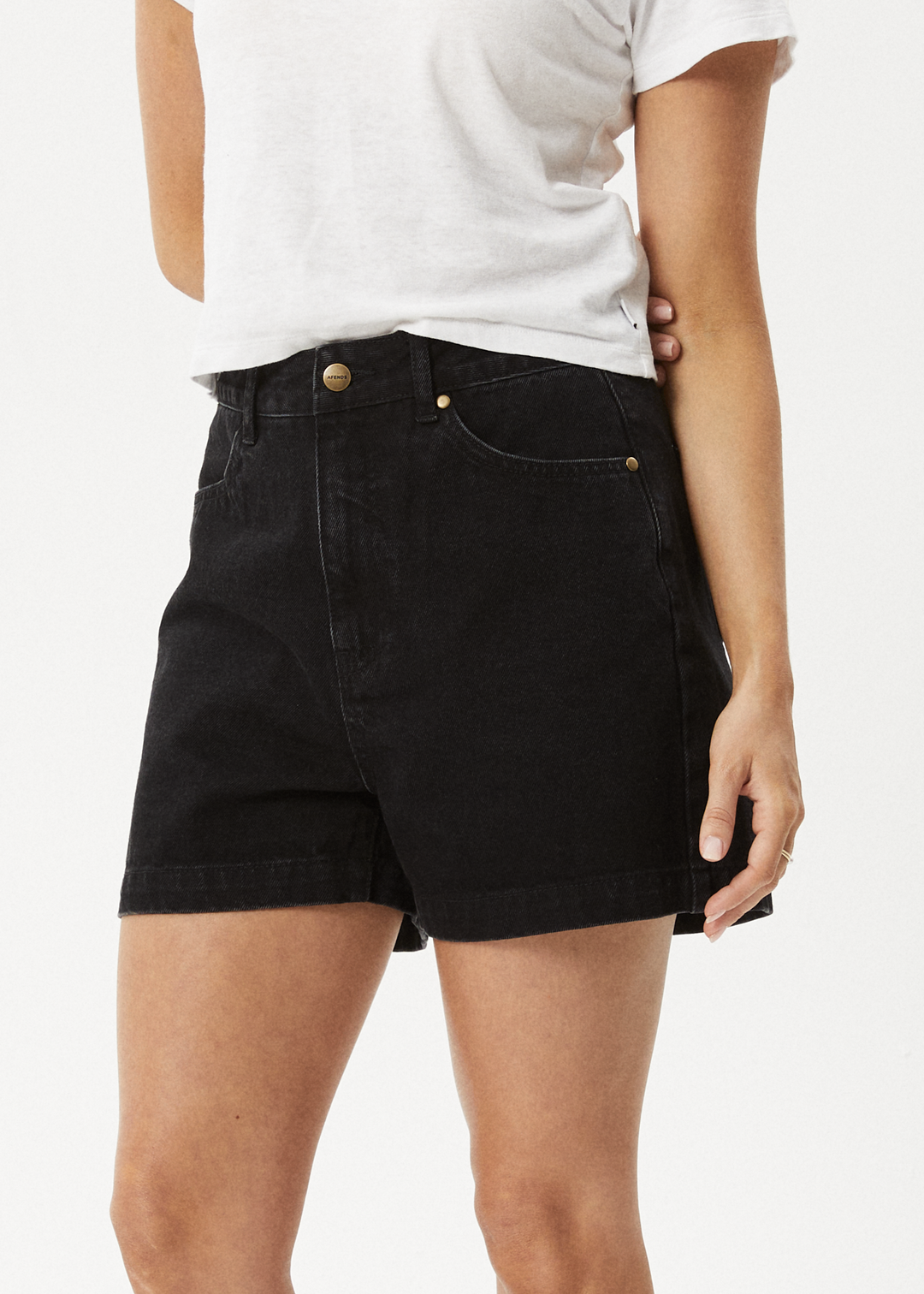 AFENDS Womens Seventy Threes - Denim Shorts - Washed Black 