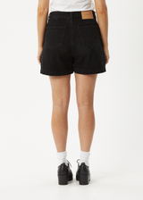 AFENDS Womens Seventy Three's - Organic Denim High Waisted Shorts - Washed Black - Afends womens seventy three's   organic denim high waisted shorts   washed black 