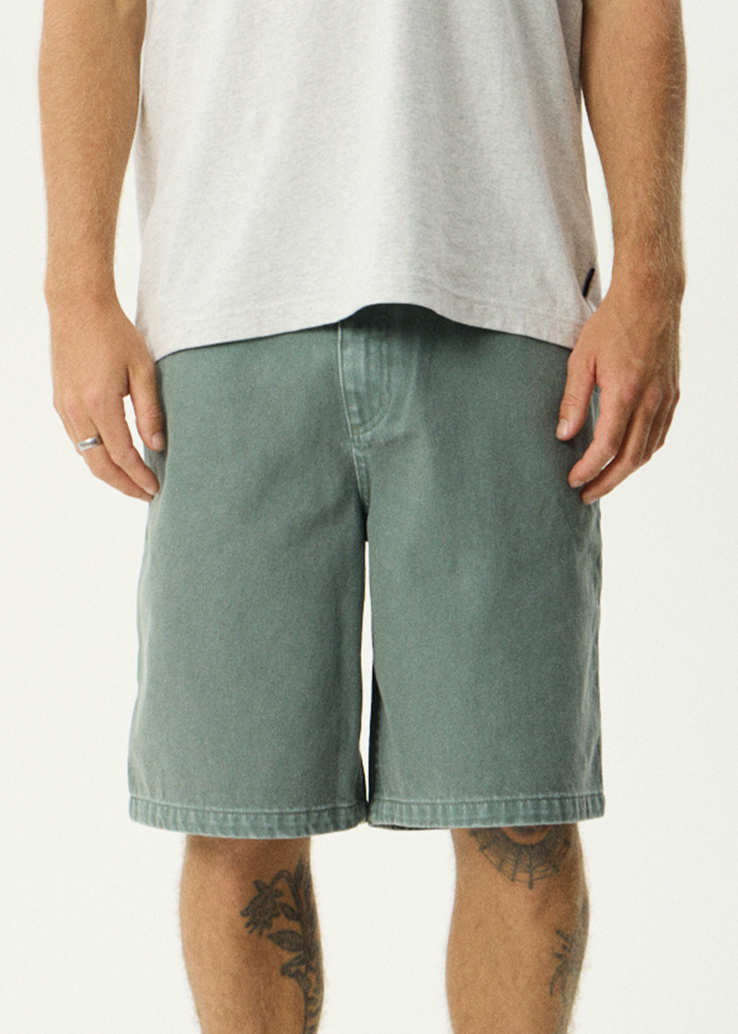 AFENDS Mens Lil C - Denim Baggy Short 22" - Washed Sycamore