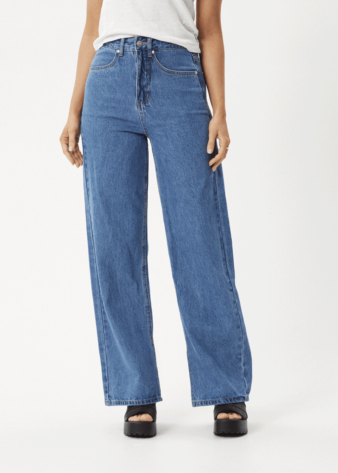 AFENDS Womens Bella - Denim Wide Leg Baggy Jean - Worn Blue