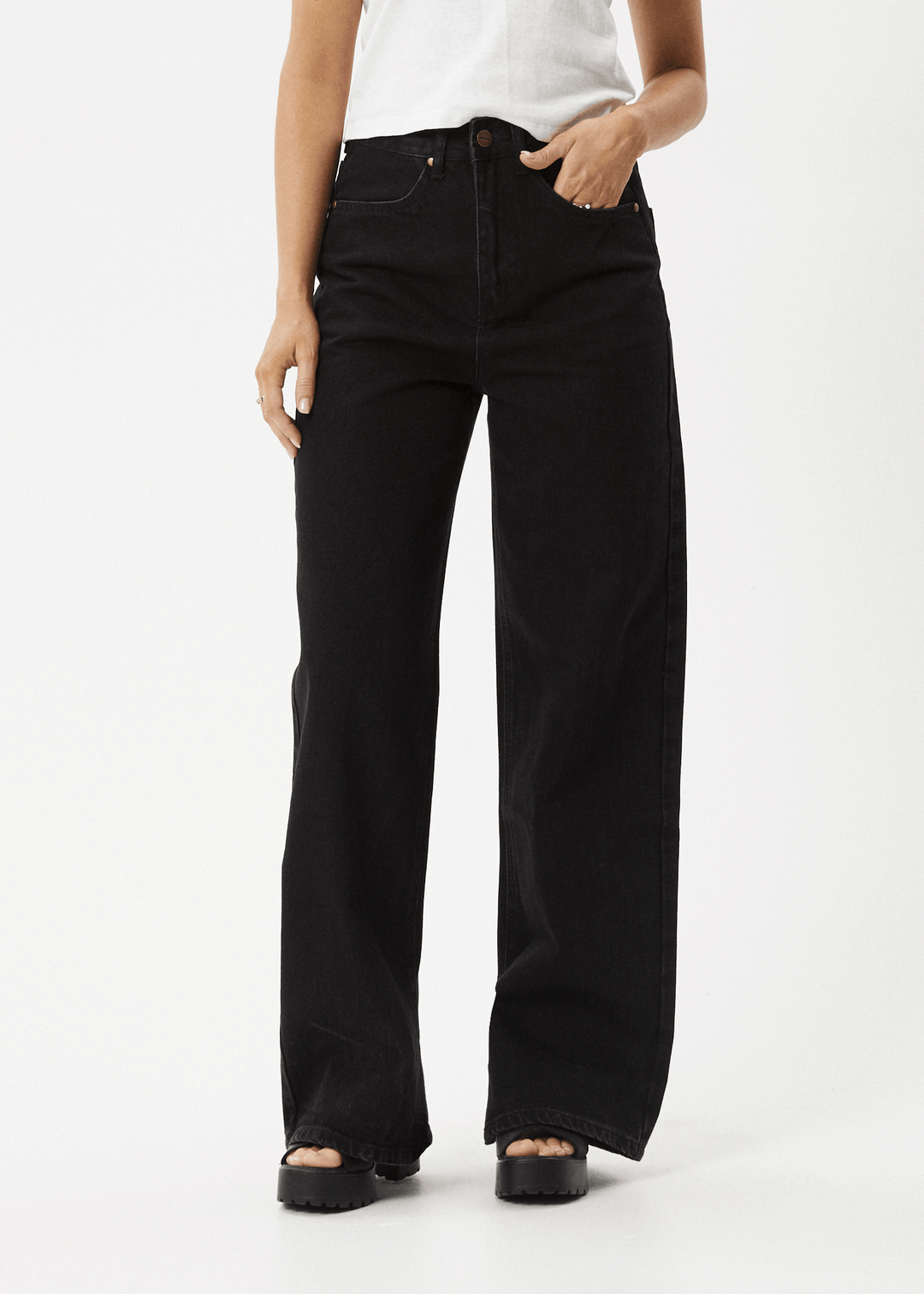 AFENDS Womens Bella - Denim Wide Leg Baggy Jean - Washed Black