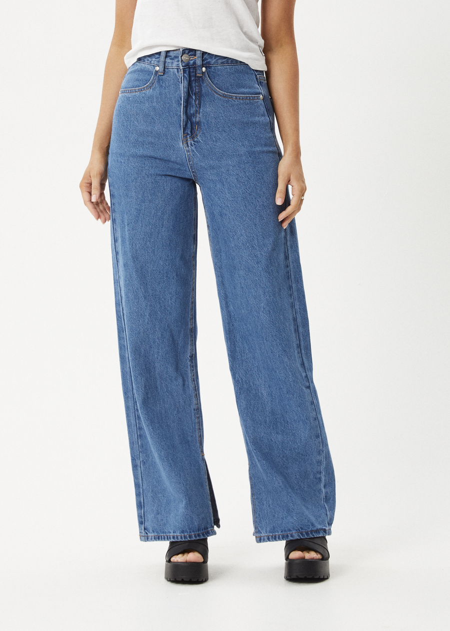 AFENDS Womens Bella - Hemp Denim Wide Leg Baggy Jean - Worn Blue ...