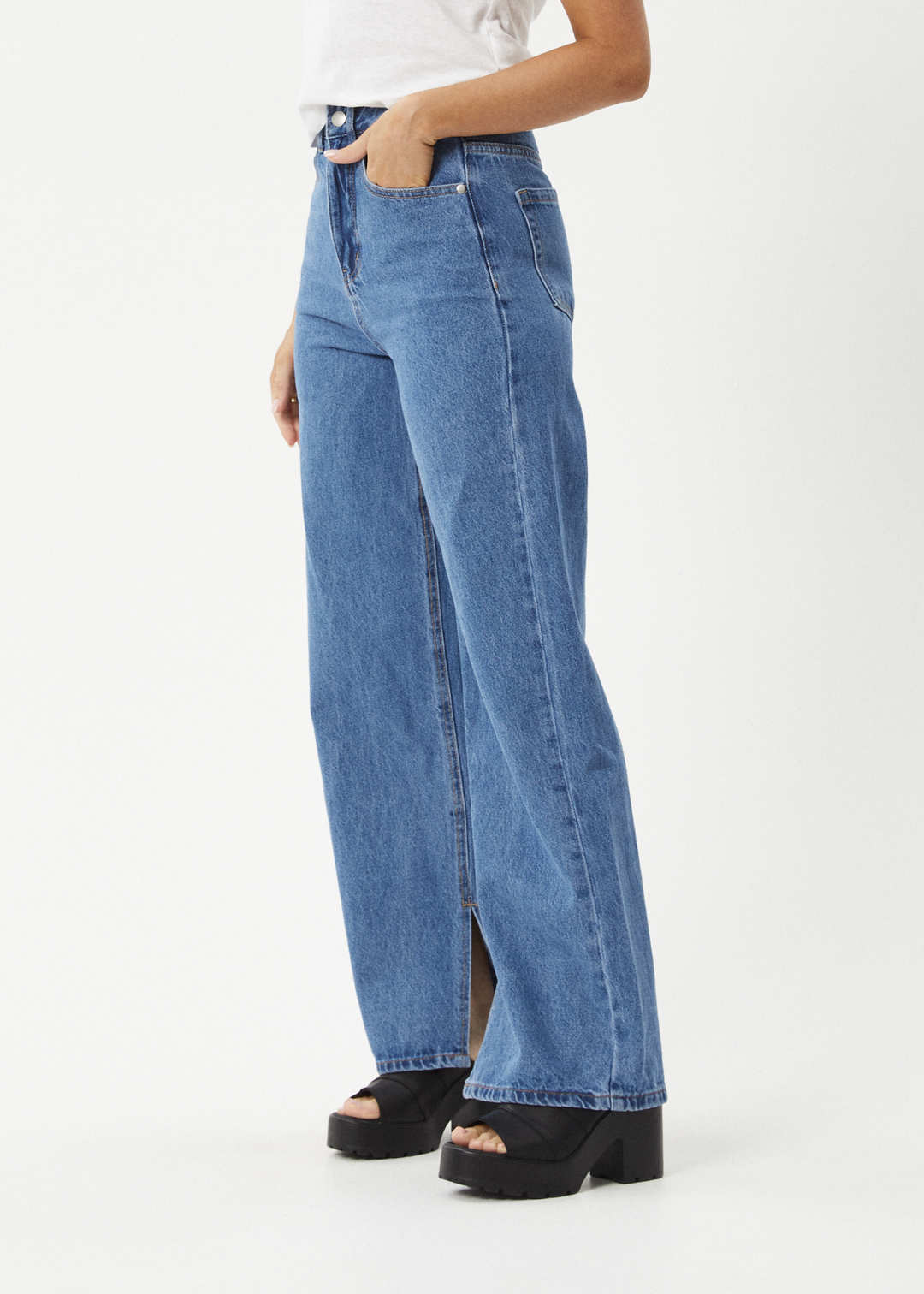 AFENDS Womens Bella - Denim Wide Leg Baggy Jean - Worn Blue 