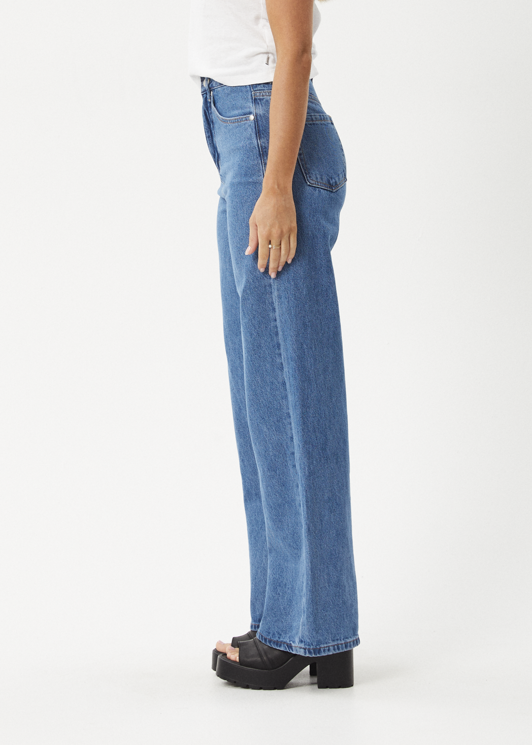 AFENDS Womens Bella - Denim Wide Leg Baggy Jean - Worn Blue 