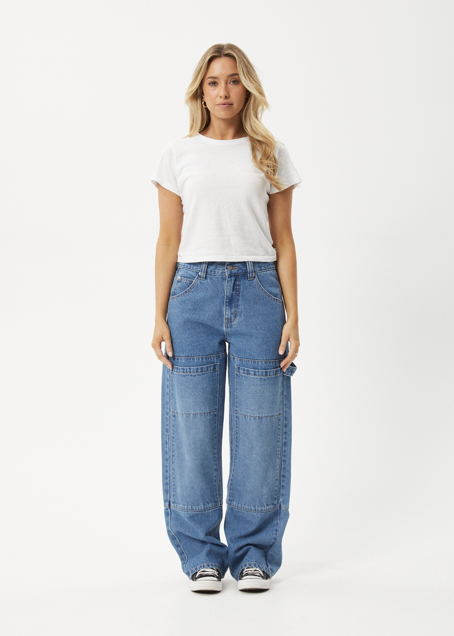 AFENDS Womens Moss - Denim Workwear Jean - Worn Blue