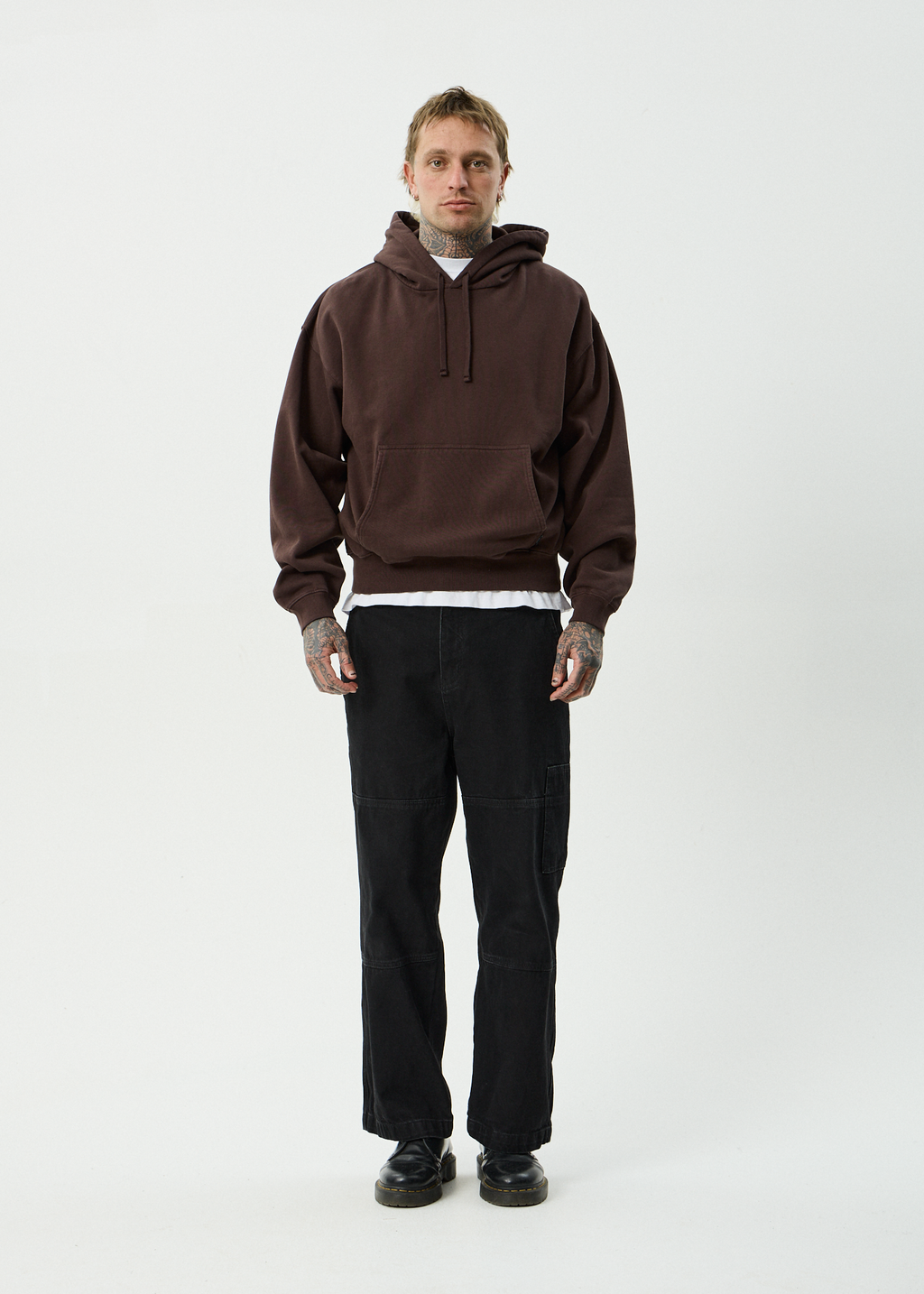 AFENDS Mens Genesis - Recycled Boxy Pull On Hood - Washed Coffee