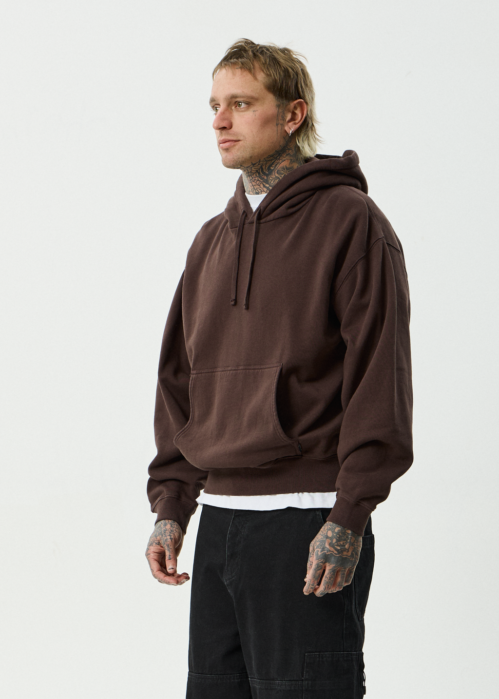 AFENDS Mens Genesis - Recycled Boxy Pull On Hood - Washed Coffee