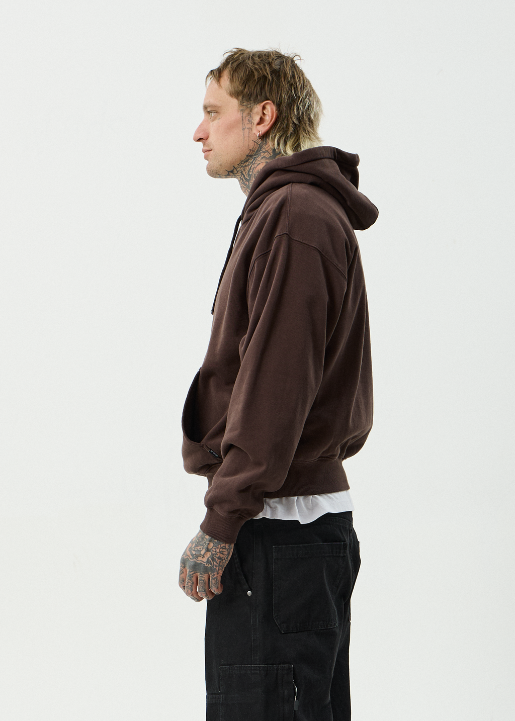 AFENDS Mens Genesis - Recycled Boxy Pull On Hood - Washed Coffee
