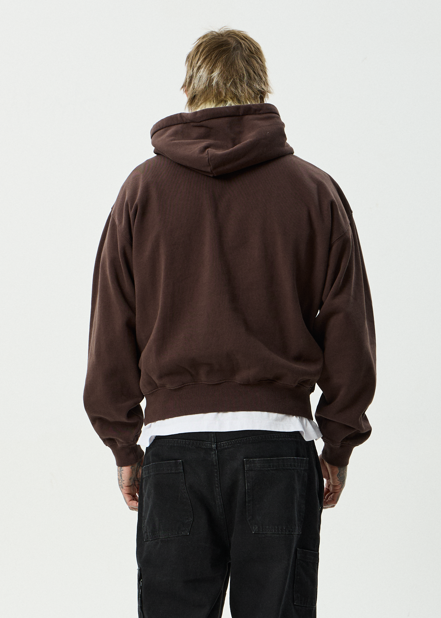 AFENDS Mens Genesis - Recycled Boxy Pull On Hood - Washed Coffee