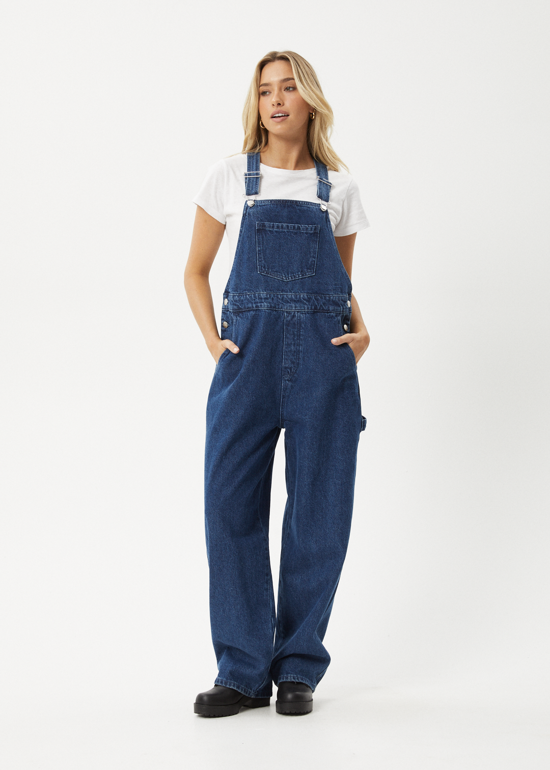 AFENDS Womens Louis - Denim Baggy Overalls - Authentic Blue 