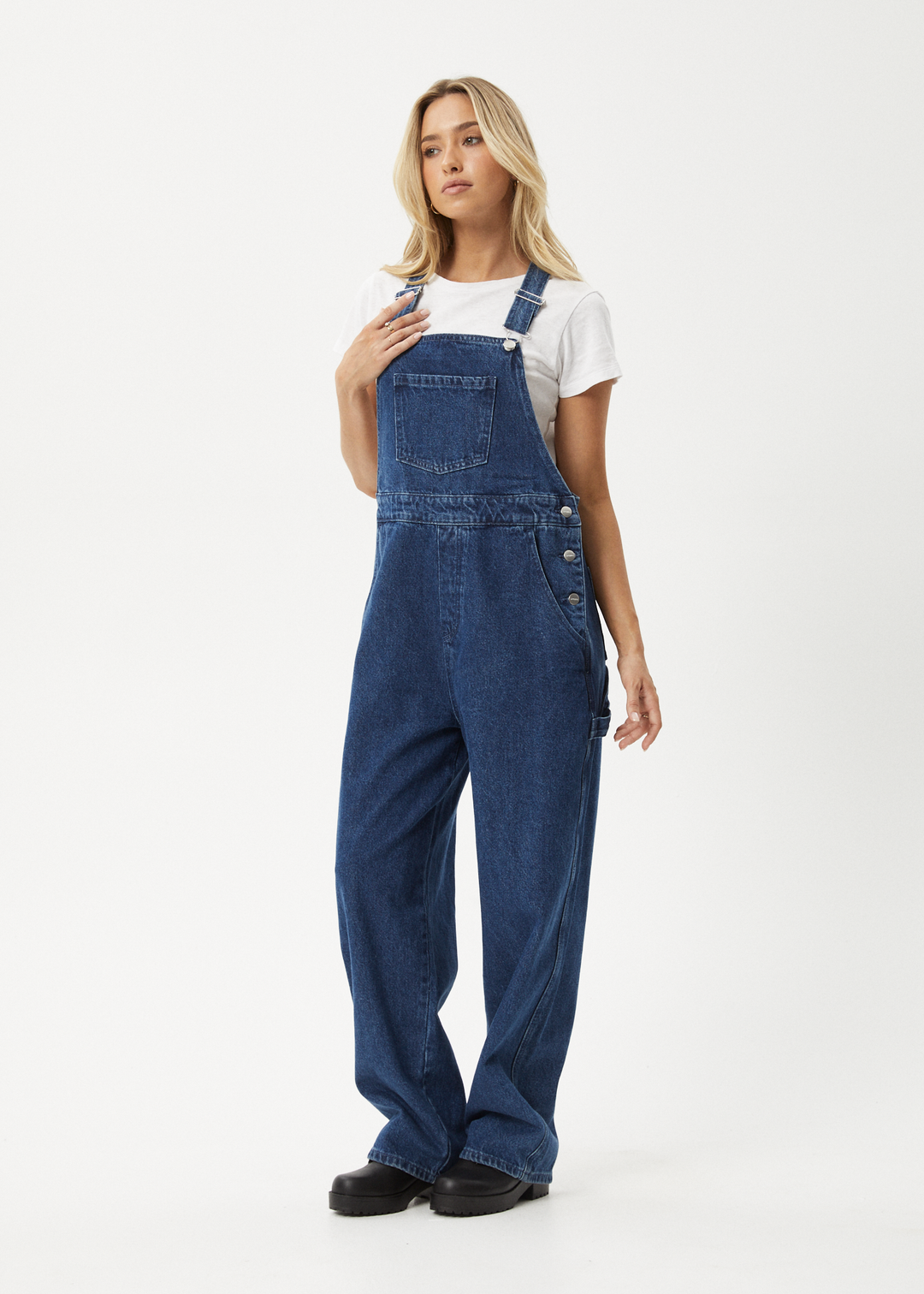 AFENDS Womens Louis - Denim Baggy Overalls - Authentic Blue 