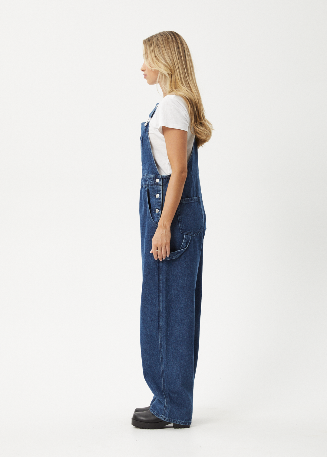 AFENDS Womens Louis - Denim Baggy Overalls - Authentic Blue 