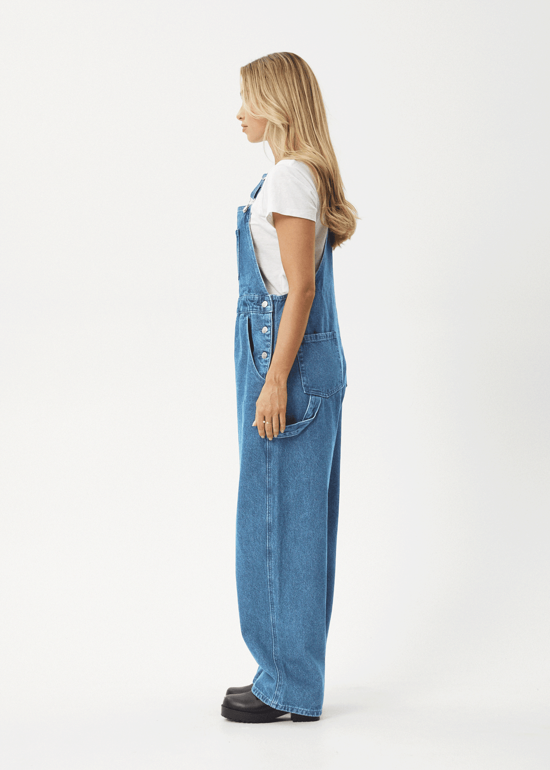 AFENDS Womens Louis - Denim Oversized Overalls - Worn Blue