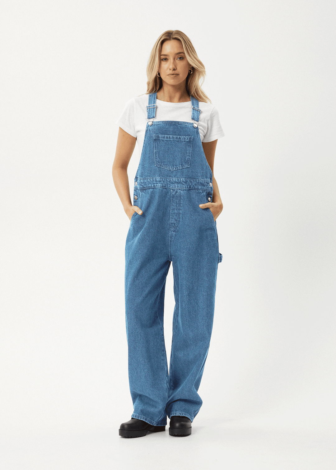 AFENDS Womens Louis - Denim Oversized Overalls - Worn Blue