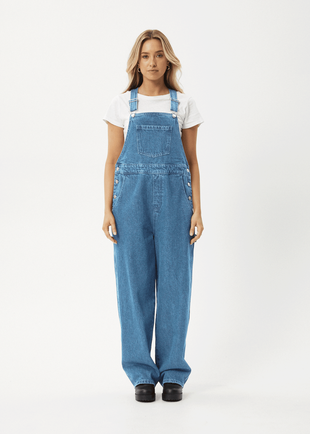 AFENDS Womens Louis - Denim Oversized Overalls - Worn Blue