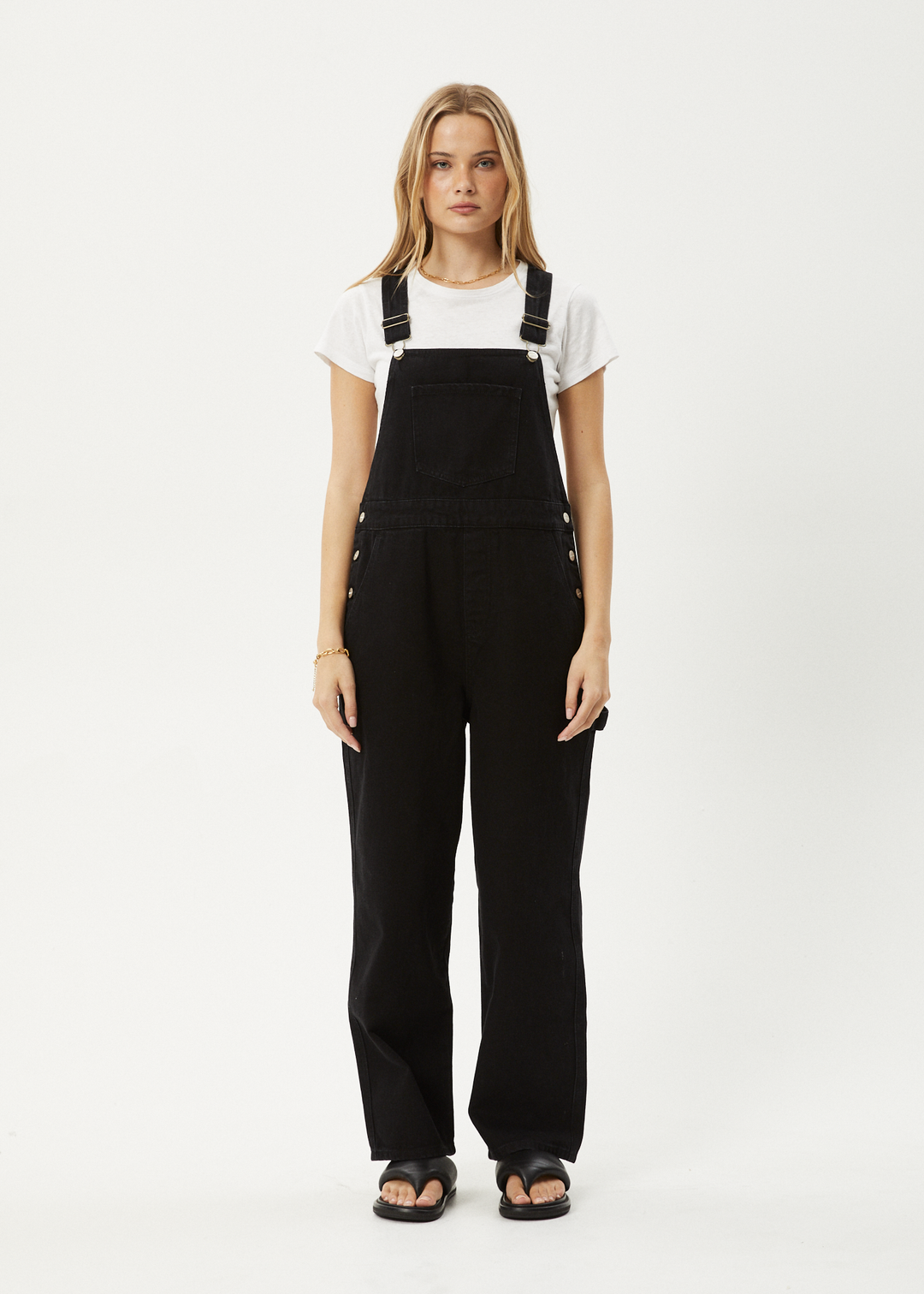 AFENDS Womens Louis - Denim Oversized Overalls - Washed Black 