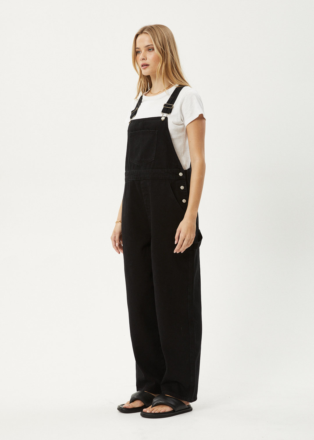 AFENDS Womens Louis - Denim Oversized Overalls - Washed Black 