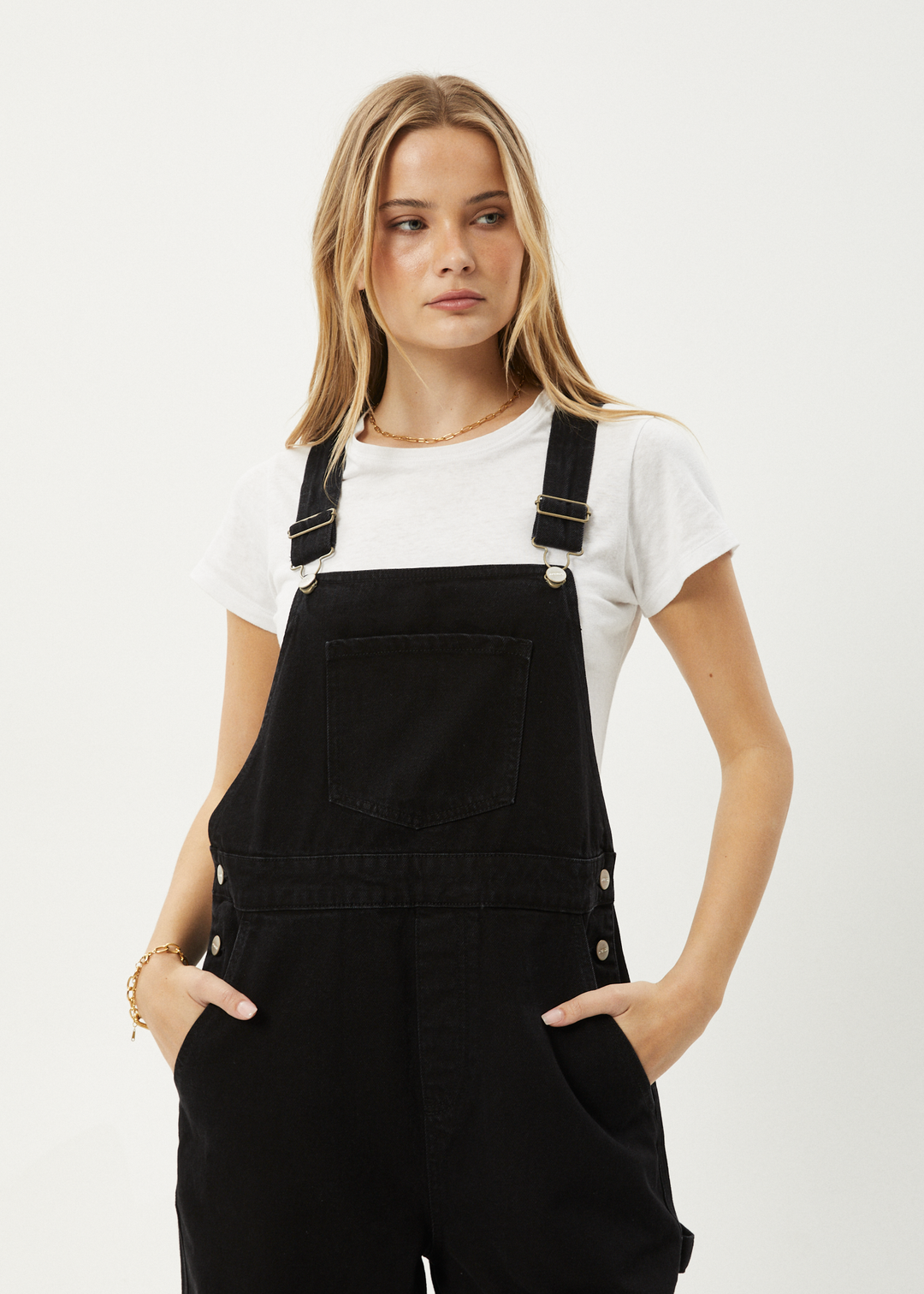 AFENDS Womens Louis - Denim Oversized Overalls - Washed Black 