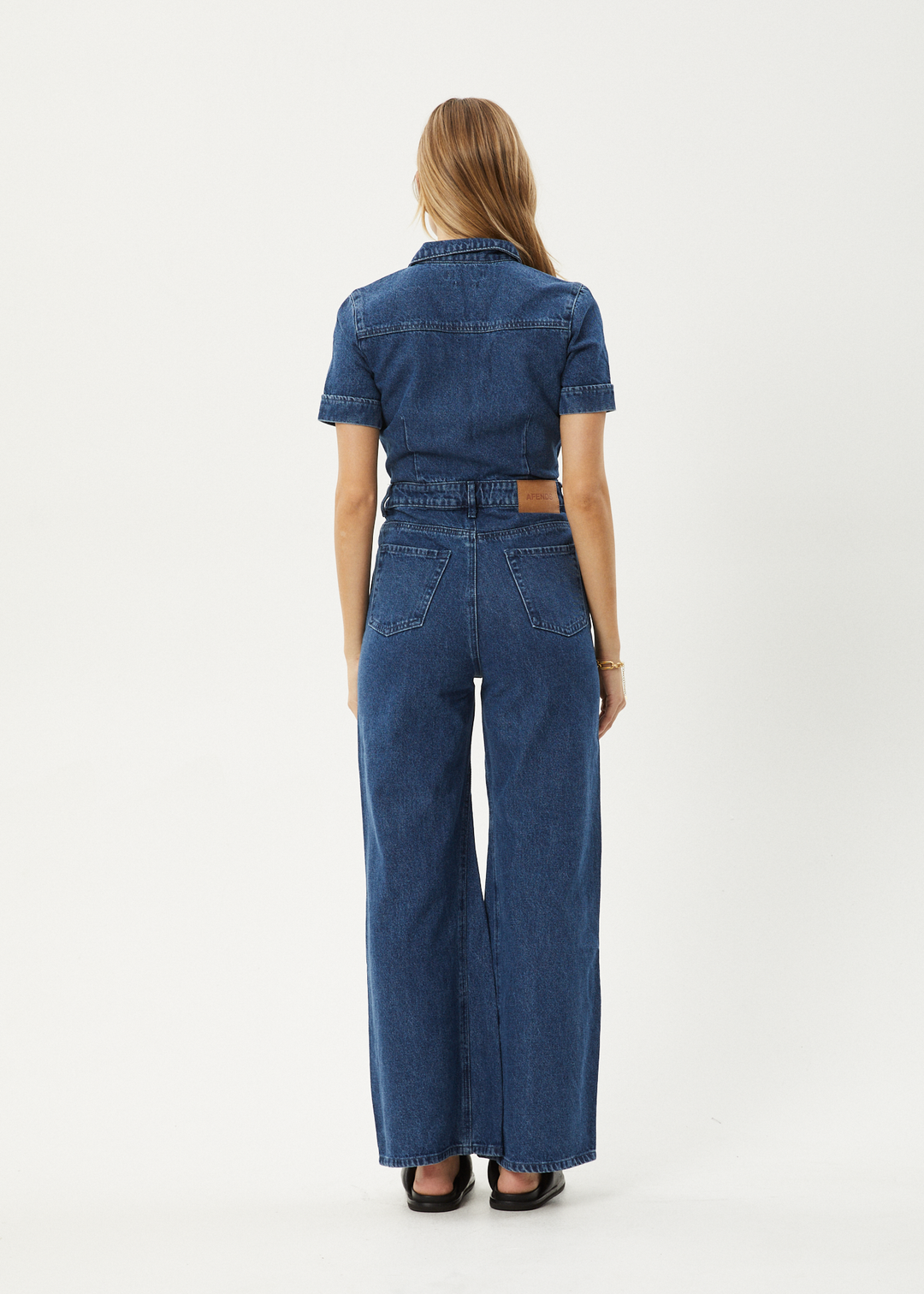 AFENDS Womens Miami - Denim Flared Leg Jumpsuit - Authentic Blue 