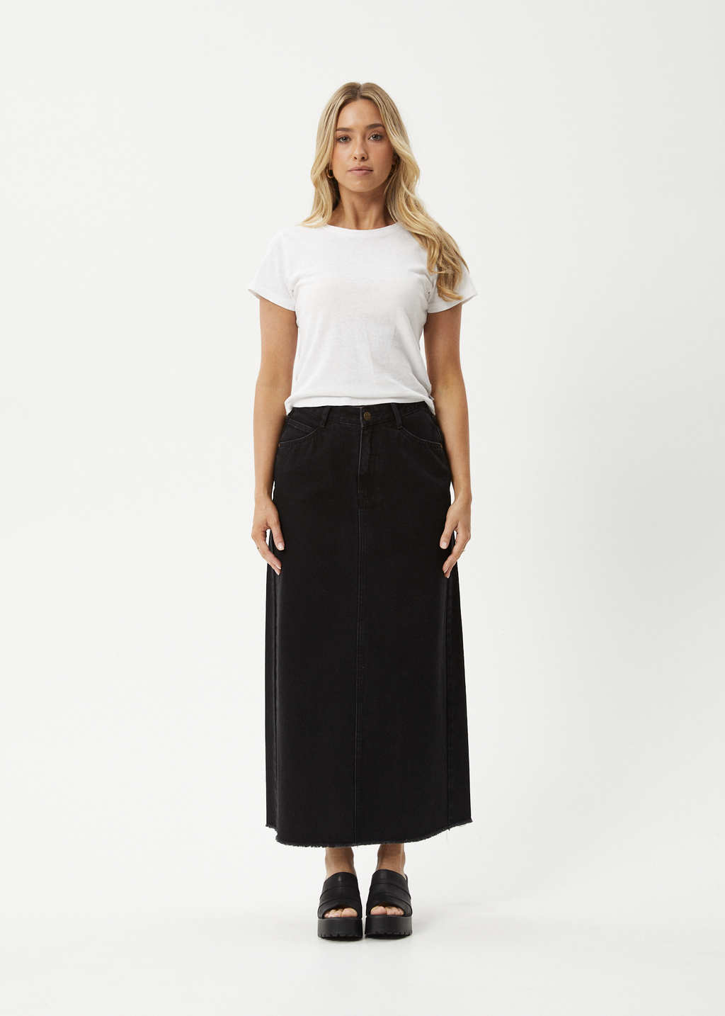 AFENDS Womens Chichi - Denim Midi Skirt - Washed Black 