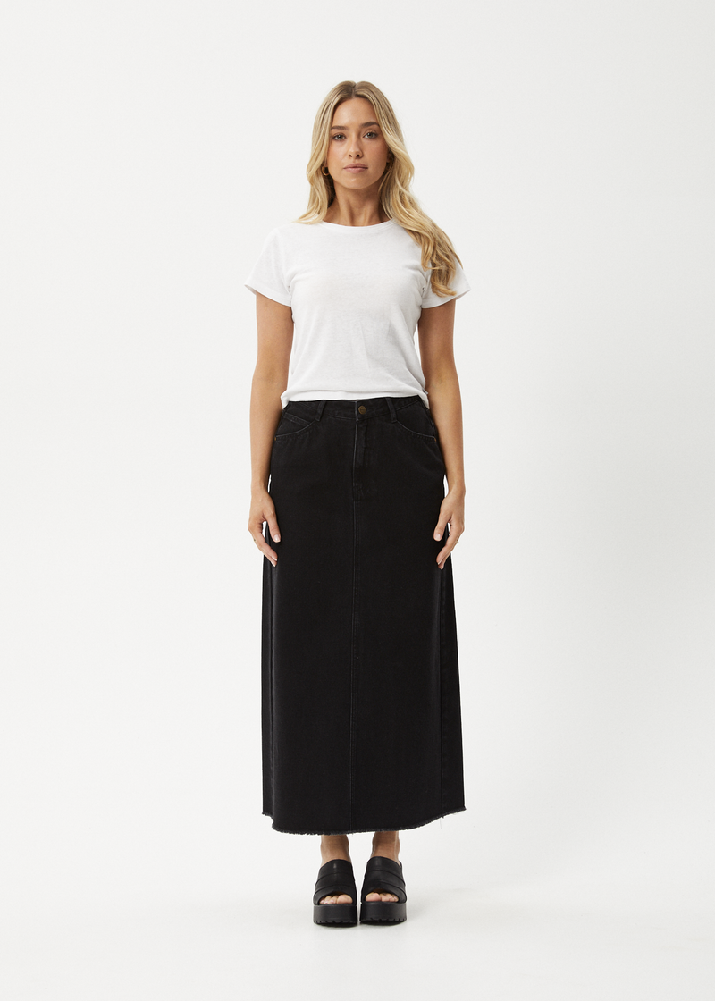 AFENDS Womens Chichi - Organic Denim Midi Skirt - Washed Black