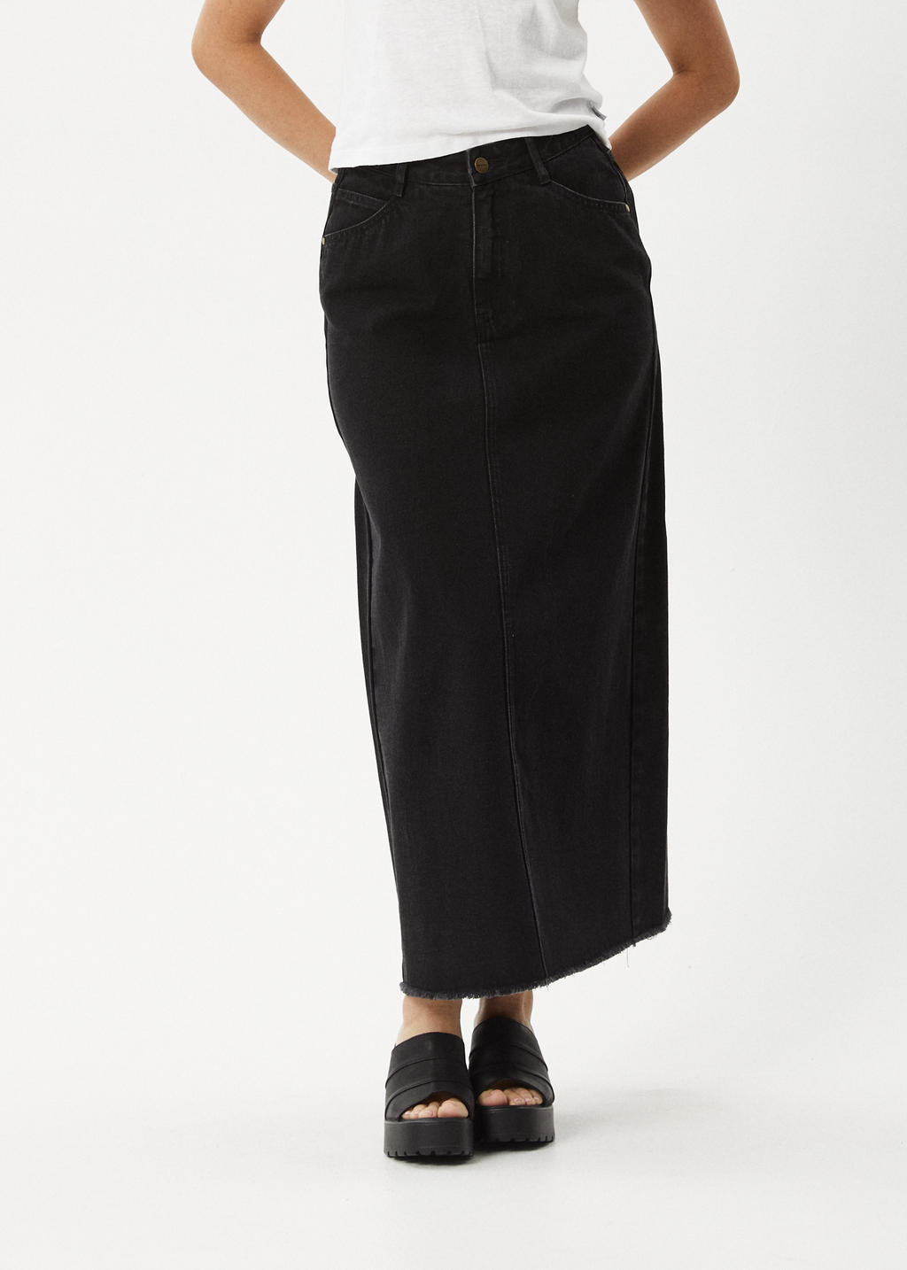 AFENDS Womens Chichi - Denim Midi Skirt - Washed Black 
