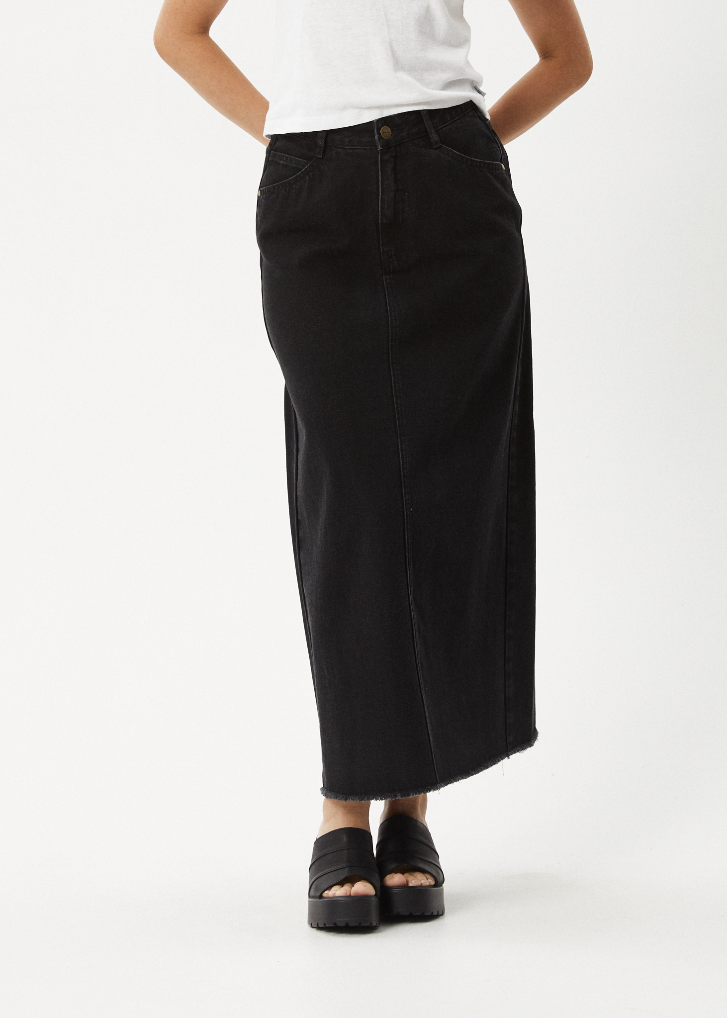 AFENDS Womens Chichi - Denim Midi Skirt - Washed Black 