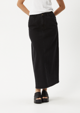 AFENDS Womens Chichi - Organic Denim Midi Skirt - Washed Black - Afends womens chichi   organic denim midi skirt   washed black 