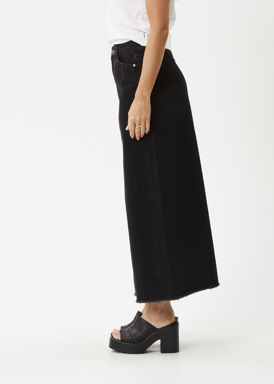 AFENDS Womens Chichi - Denim Midi Skirt - Washed Black 