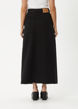 AFENDS Womens Chichi - Organic Denim Midi Skirt - Washed Black - Afends womens chichi   organic denim midi skirt   washed black 