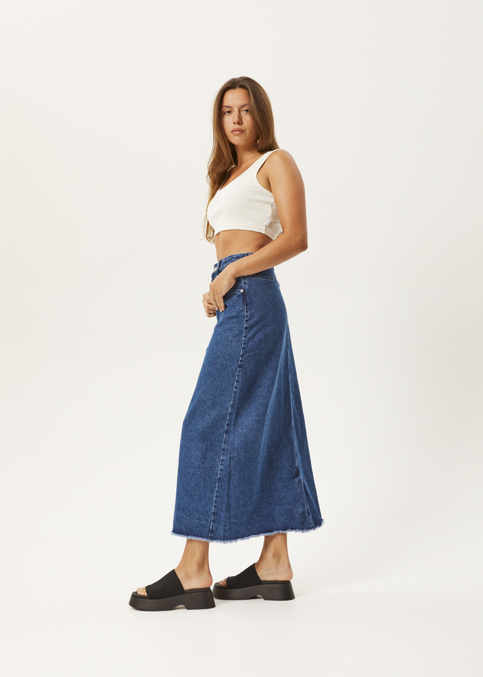 Afends Womens Chichi - Organic Denim Midi Skirt - Authentic Blue 