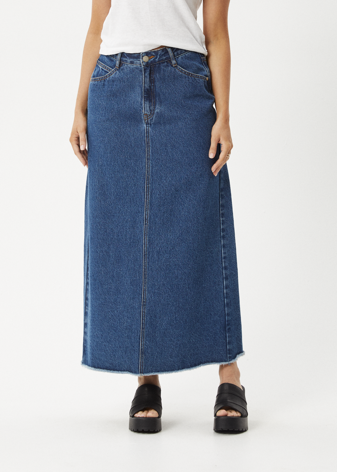 AFENDS Womens Chichi - Denim Midi Skirt - Authentic Blue 