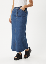 AFENDS Womens Chichi - Hemp Denim Midi Skirt - Authentic Blue - Afends womens chichi   hemp denim midi skirt   authentic blue 