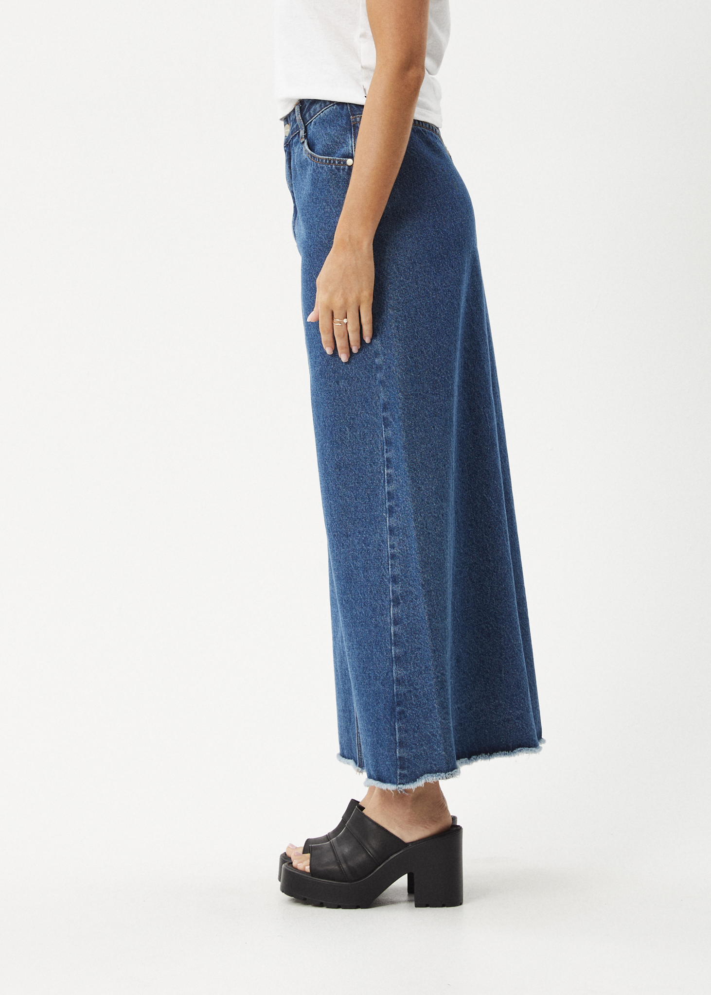 AFENDS Womens Chichi - Denim Midi Skirt - Authentic Blue 