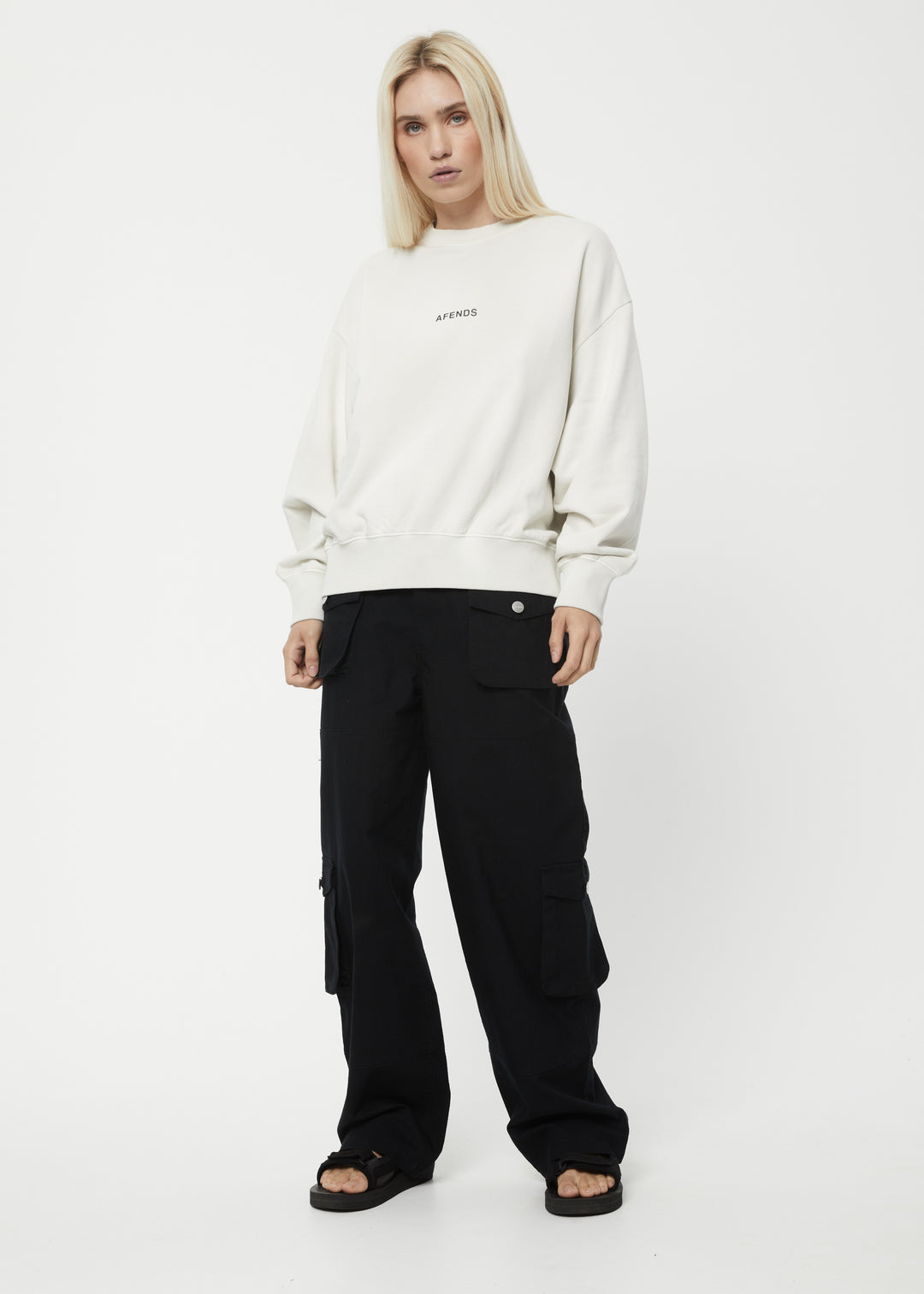 AFENDS Womens Boundless - Crew Neck Jumper - Off White 