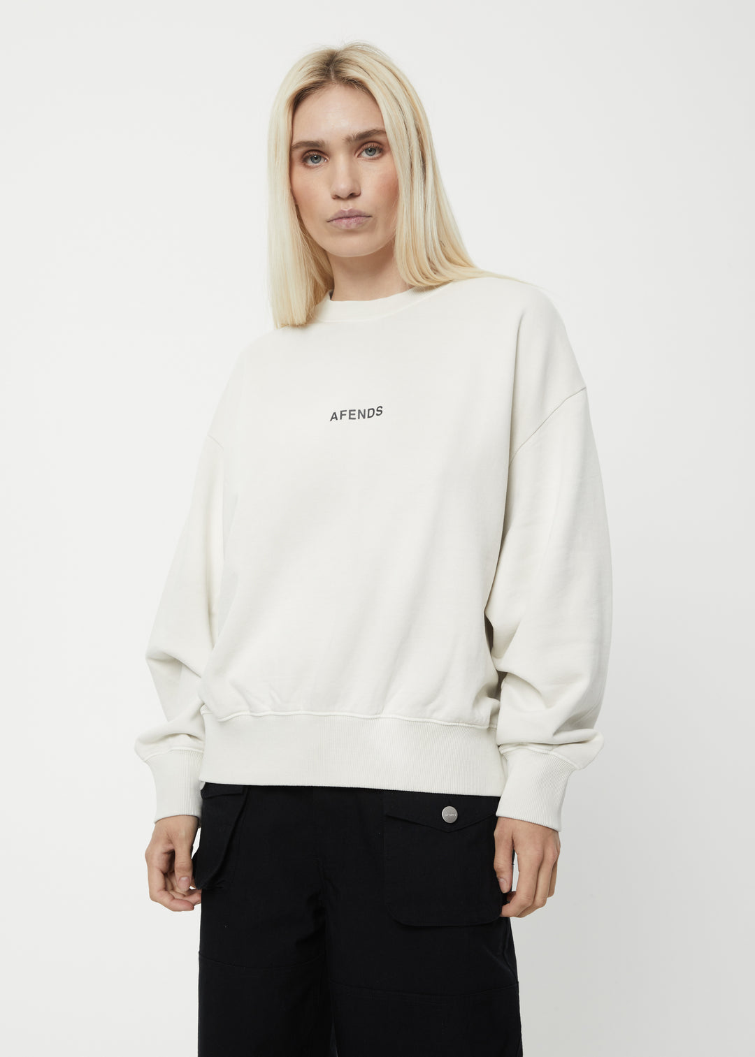 AFENDS Womens Boundless - Crew Neck Jumper - Off White 