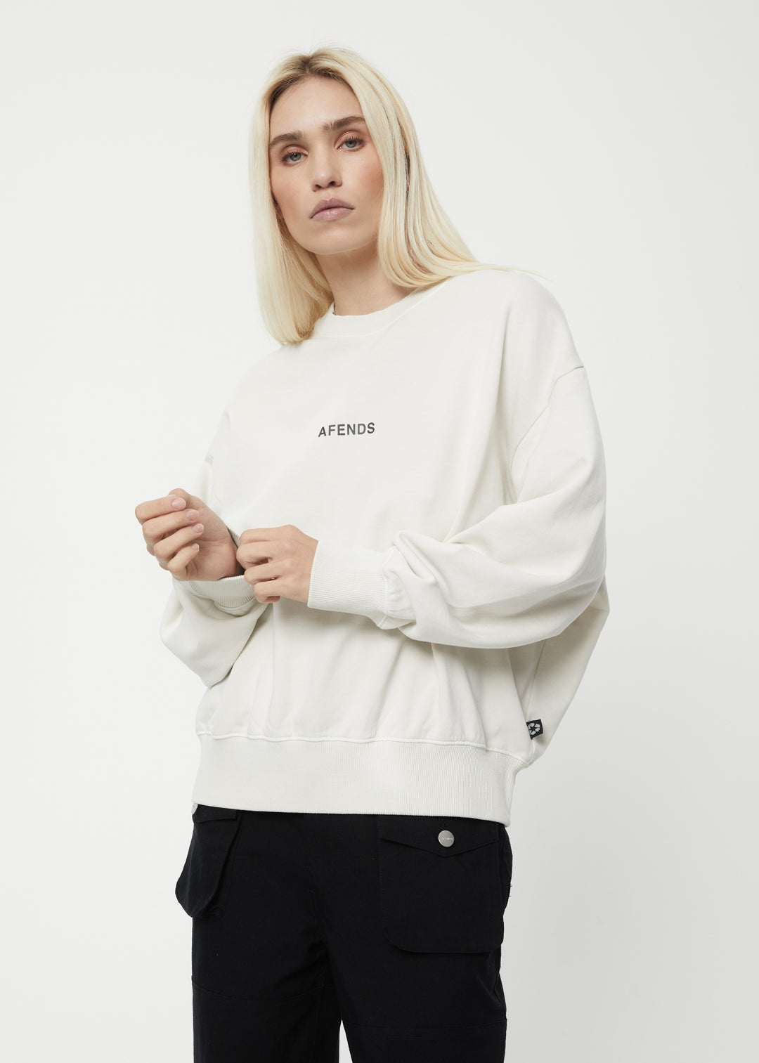 AFENDS Womens Boundless - Crew Neck Jumper - Off White 