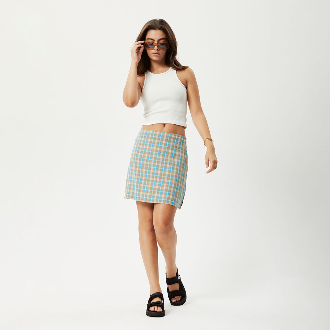 AFENDS Womens Millie - Mini Skirt - Tan Check W231905-TNC-XS