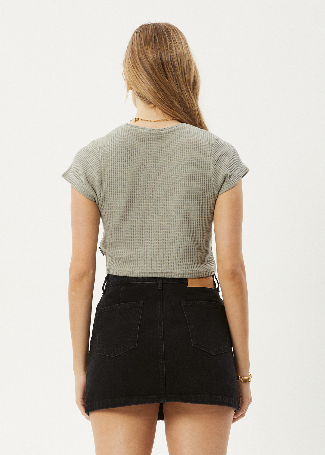 AFENDS Womens Harli - Waffle Cropped Tee - Olive 