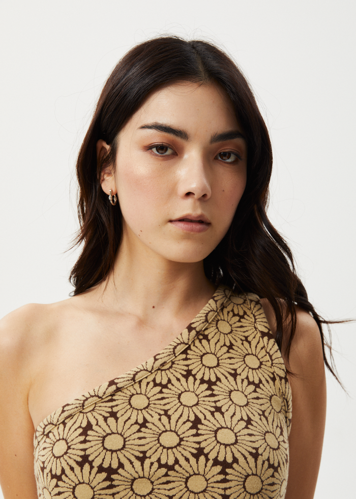 Afends Womens Daisy - One Shoulder Top - Toffee - Afends AU.