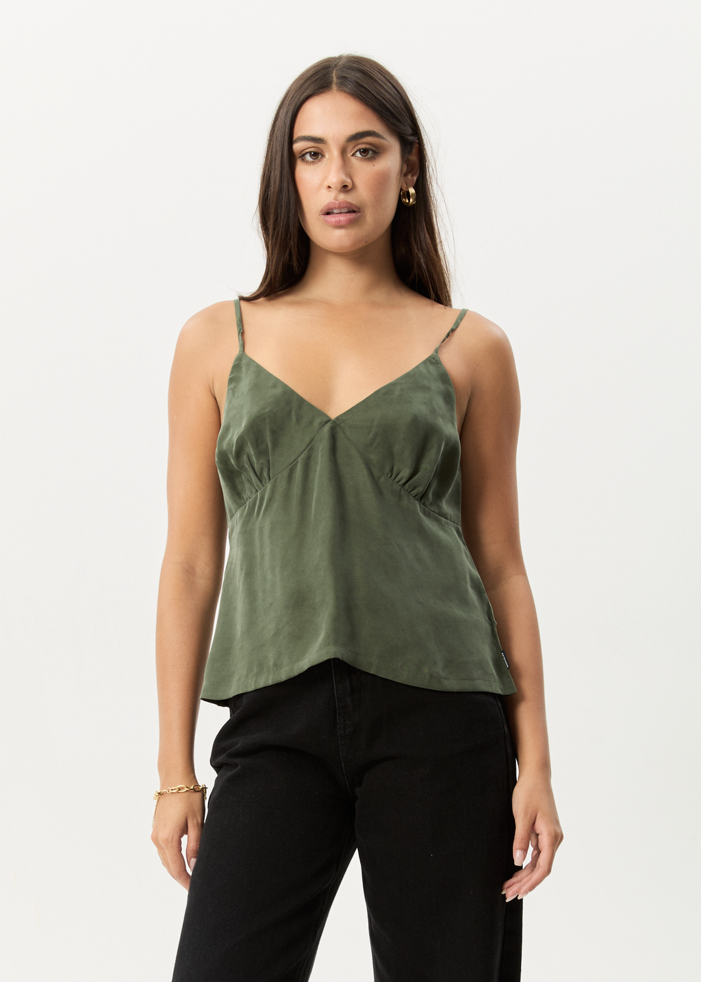 AFENDS Womens Gemma - Cupro Cami Top - Deep Green